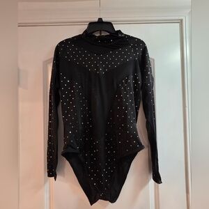 Black Long Sleeve Bodysuit with Studs. 3XL